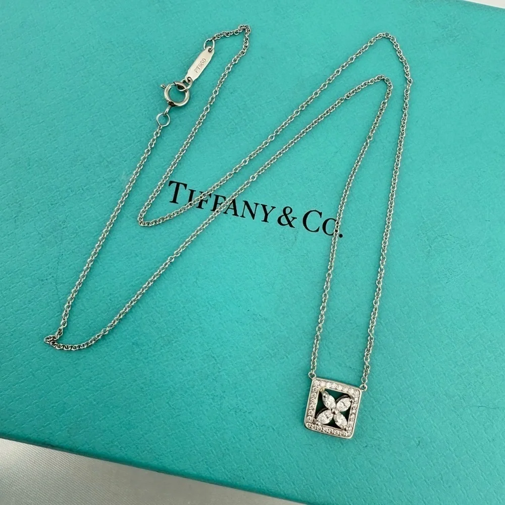 Tiffany & Co. Diamond Victoria Square Outline Pendant 16